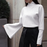 Tops and Blouses 2022 Celmia New Elegant Long Flare Sleeve Party Tunic Shirts Casual Loose High Collar Solid Office