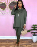 Solid Turtleneck Long Sleeve Loose Top and Match Pants Two Piece