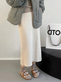 Women's Pit Striped Straight Pink Skirt Solid Color Autumn Winter High Waist Hip Wrap