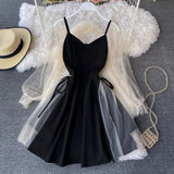Summer Bubble Sleeve V Collar Low-Thight Splicing Mesh Nail Beads A-Sleeve Short Sleeves Thin Middle And Long-Term