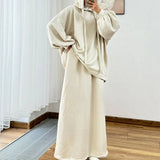 2025 New Middle Eastern Women's Long-Sleeved Hooded Loose Coat Skirt Casual