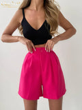 Summer Pink Shorts Women 2022 Fashion High Waist Office Shorts Ladies Streetwear Wide-Leg Classic Simple Unisex