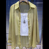 Temperament Long-Sleeved Sunscreen Shirt Women 2025 Summer New Chiffon Shirt Air-Conditioning Shirt White