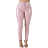 Toloer PVC High Waist Slim Leather Pants Women's Sexy Bright Leather Pants No Odor Size Accurate-Outfit