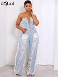 Summer Sexy Fashion Jumpsuit Club Outfit For Women 2023 Strapless Hollow Holes Sto Denim Jumpsuite Women