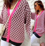 Casual Line With Print V Neck Long Sleeve Cardigan