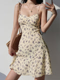 Floral Slim Mini Dress with V
