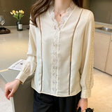 elegant hollow out ladies shirts Women's chiffon Blouses Spring Autumn Long Sleeve Shirts Tops Blusas
