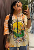Trendy Orange Printed Round Neck Short Sleeve Oversize Loose