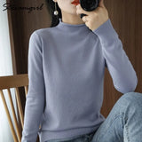 Pullover Women Vintage Sweater Spring Winter Half Turtleneck Woman Sweaters Retro Green Warm Knitted Women