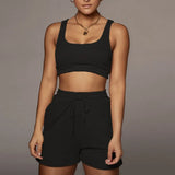 Solid Sportswear Two Piece Sets Women 2021 Crop Top And Drawstring Shorts Matching Set Summer Athleisure