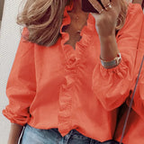 New Women Shirt Ruffle Patchwork Fashion Print Plus Size Tops Casual Loose Streetwear Elegant Office Work Wear