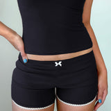 Simple Lace Shorts Ins Trend Low Waist Tight Solid Color Summer Fresh Casual Pants 2024-Outfit