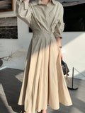 Korean Fashion Slim Dress For Women Lapel Long Sleeve High Waist Midi Dresses Female Spring Clothing Style New