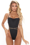 Halter Plunge Neck Solid Metal Chains One Piece