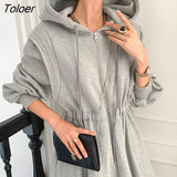 Chic Hooded Dress Women Winter Zipper Elegant White Vestido Ladies Clothing Autumn Korean Street Vintage Dresses Female