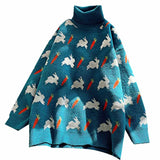 Korean Women Cartoon Knitted Jacquard Sweaters Autumn Winter Turtleneck Thick Pullovers Sueter Mujer Kawaii Harajuku