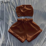 Basic Tracksuit 2 Two Piece Sets for Women Clothing Strapless Top+shorts Wholesale Suits Summer Trend Casual