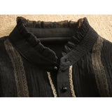 Wood Ear Lace Side Small Vertical Double-Necked Double-Lap Design Single-Lap Buckle Long-Sleeved Shirt Women 2025 Early Autumn New