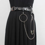 Pu Leather Black Split Joint Metal Chain Belt Personality Women New Fashion Tide All-match Spring Autumn 2023
