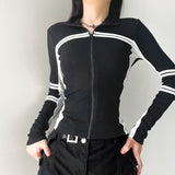 Vintage Striped Zip Up Cardigan-Outfit