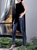 Black Straight Shirt For Women Round Neck Sleeveless Solid Minimalist Irregular Hem Blouses Female Clothes 2022