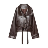 Decorative Short Top 2025 Spring Women's Long-Sleeved V-Neck Buckle Short