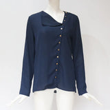 fall new 6 color buttons irregular long sleeve women's Chiffon shirts fashion Tilted collar ladies chiffon