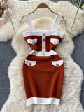 New Women's Dresses Knitwear Suits Small Fragrance Knitted Cardigan Coat + Suspender Knit Dress Streetwear Two Piece