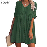 Loose O-neck Dot A-line Dress Women Long Sleeve Elegant Boho Mini Dress 2022 Spring Summer Woman Fashion Beach