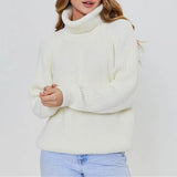 Wixra Women Basic Turtleneck Sweater Warm Thick Loose Pullovers Bright Color Jumper Hot Casual Tops 2021 Autumn