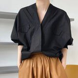Women White Big Size Shaped Blouse New V-collar Long Sleeve Loose Fit Shirt Fashion Tide Spring Autumn 2023
