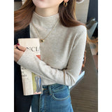 Collar Bottom Shirt Femininity In Autumn And Winter New Wool Long-Sleeved Knitted Shirt Solid Black