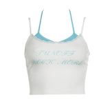 Wears Maiden Lace Spliced Pleated Sling Vest Summer Letter Printed Small Fresh Blouse-Outfit