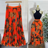 Tight Waist High Waist Crums Sweet A-Shaped Skirt Women's Long Print 100-Fold