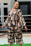 Plus Size Print Turndow Collar Long Sleeve Shirt and Loose pant