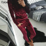 Autumn Winter Women Fashion Tracksuit Velvet Hoodies + Pants 2 Pieces Female Casual Tracksuit Velour Pullovers