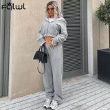 Streetwear 2 Two Piece Set Tracksuit Women Outfit Long Sleeve Zipper Crop Top Baggy Pants Suits White Soprty Matching