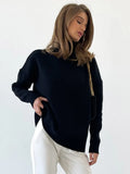 Women Turtleneck Knitted Sweater Casual Loose Long Sleeve Solid Pullover Top Autumn Winter Warm Simple Oversized Lady