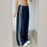 Sports Ribbon Color Casual Pants 2024 Spring And Summer New Elastic Waist Belt Loose Wide-Leg Trousers Tide-Outfit