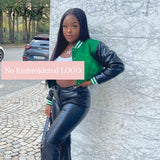 2021 Patchwork Crop Jacket Varsity Women Autumn Winter Casual Oversized Fashion Baseball