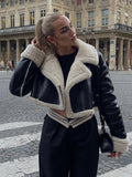 Women Fashion Lapel Lambswool Coat Double Sided Short Jacket Autumn Winter elegant Female Fleece Warm Thick Chic
