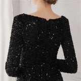 Winter Elegant Deep V Neck Long Sleeve Slit Cocktail Eevening