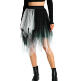 Women Midi Skirts Summer Contrast Color/Solid Color Elastic High Waist Irregular Ruffles Multi-Layered Tulle Tutu Skirts-Outfit