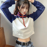 Hat Hoodies Sweatshirts Short Length Striped Zipper Turtleneck Spring Autumn Fashion Streetwear Chic All-match Ulzzang
