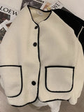 Winter Women Coat Warm 2022 Loose Pocket Single Breasted Thickened Warm Top Oversize Winter Women's Coat White