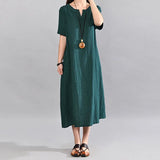 Sundress Women Vintage Linen Summer Dress 2022 Casual V Neck Short Sleeve Pockets Casual Loose Midi