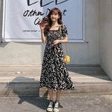 Women Daisy-printing Elegant Various Design Square Collar Sweet Lady All-match Plus Size 4XL Leisure Holiday Girl