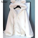 Warm Coats Women Imitation Mink Fur Hooded Coat Cute Bear Ear Plush Thicken Hoodie Fashion Loose Mid-length Hooded