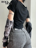 Rockmore Grunge Fairycore Crop Top Women Short Sleeve Patchwork TShirt And Arm Gloves Female Streetwear Tie Dye Tee Goth